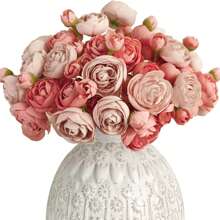 36pcs Ranunculus Artificial Flower Light Champagne Silk Flowers Faux DIY Bouquet For Wedding Engagement Centerpieces Arrangements Bridal Shower Decorations Home Decor