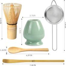 日本抹茶套装，抹茶搅拌器和架子，竹抹茶勺和不锈钢筛子 - 4PCS/5PCS 绿色抹茶工具套装，适合抹茶爱好者 - 彩色 - 查看 4