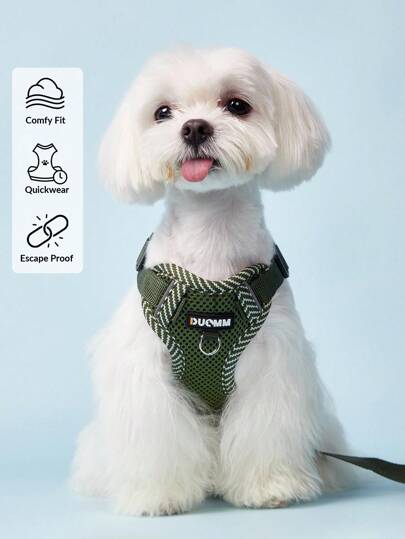 PETSIN New Printed Pet Chest Back Strap + Leash Set Breathable Mesh With Reflective Strip, Adjustable, Soft And Comfortable Walking Rope For Small Dogs