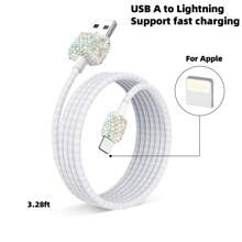 1 pièce Chargeur de voiture 2-en-1/8-en-1 avec strass, câble de charge 3-en-1 avec strass, charge rapide, Type C, USB, adaptateur de voiture, compatible avec Apple, téléphone, caméra de tableau de bord, iPad, GPS, cadeau pour les vacances/anniversaire
