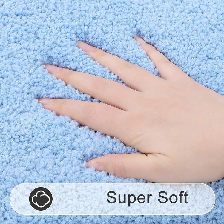 HEBE Soft Fluffy Bathroom Runner Rugs Set Of 3 Bath Mats With U Shape Toilet Rugs Non Slip Washable Bath Rugs Absorbent Bathroom Carpet For Shower Tub - Màu xanh nhạt - Xem 3