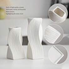 1pc White Minimalist Plastic Vase Anti-Fall Wear-Resistant Modern Style Lines And Geometric Design Vase Suitable For Hotel Family Bedroom Balcony Living Room Party Table Decoration Home Decor Room Decor Flower Vase Glass Vase - Multicolor - View 5