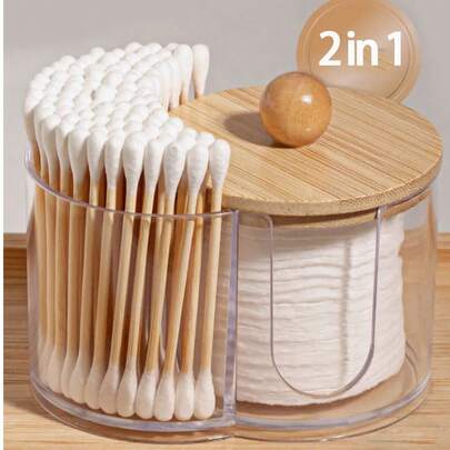 2-In-1 Bamboo Lid Transparent Plastic Storage Box, Desktop Makeup Organizer Box With Double Round Holes, Transparent Cosmetic Storage Box With Dual Compartments - Modern Vanity Table Storage Box With Lid, Bathroom Vanity Organizer, Suitable For Makeup Brushes, Lipsticks, Beauty Tools Bag, Makeup Bag, Toiletry Bag, Desk Organiser, Cosmetic Bag, Makeup Pouch, Make Up Organizer, Vanity Accessories, Make Up Pouch, Make Up Bags, Jewellery Box, Pouch, Makeup Brush Holder, Brush Holder, Perfume Organiser, Pouch Bag,Gifts For Women,Christmas Gifts,Gift Ideas For Women,Room Decor