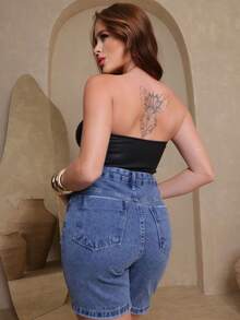 Jeans Guideline Bermuda Jeans Comfort Fit High Waist Faded Wash - Rửa nhẹ - Xem 5