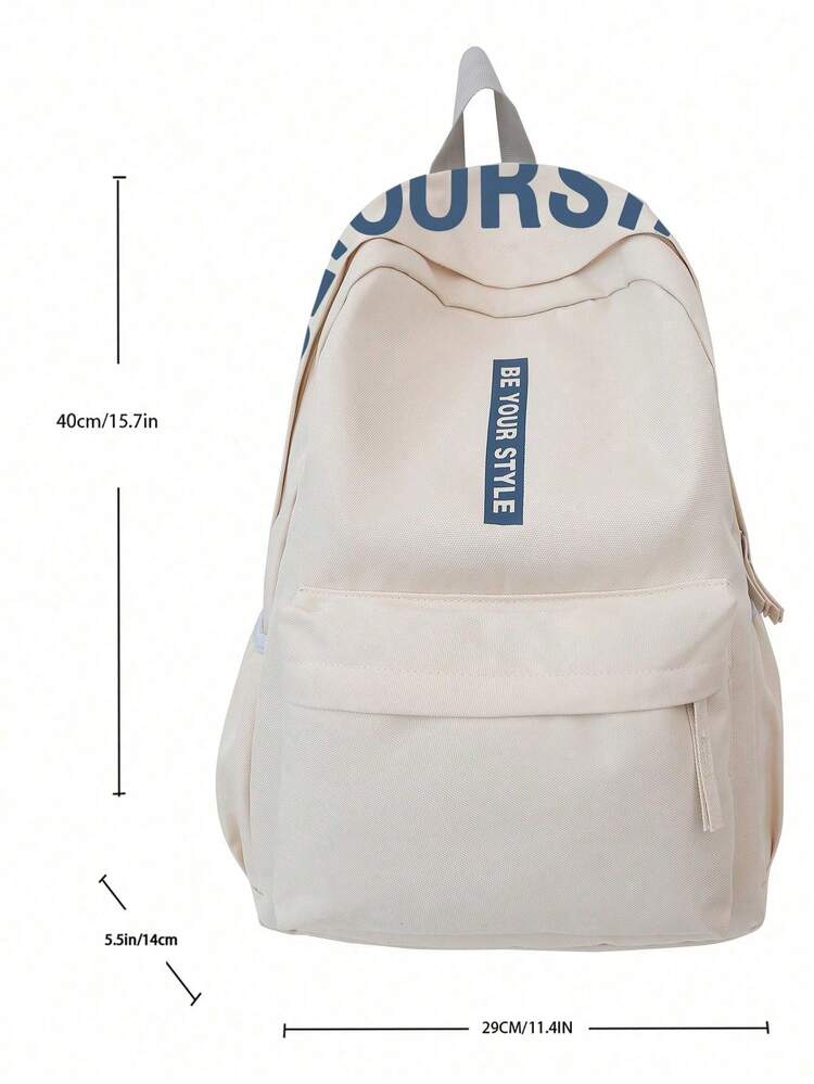 Large Capacity Solid Color Classic Backpack, Bags For University, University Essentials - Beige - View 3