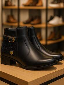 Women's Casual Ankle Boots, Low Heel, Short Shaft, Casual, Comfortable, Black And Brown - 黑色 - 查看 1