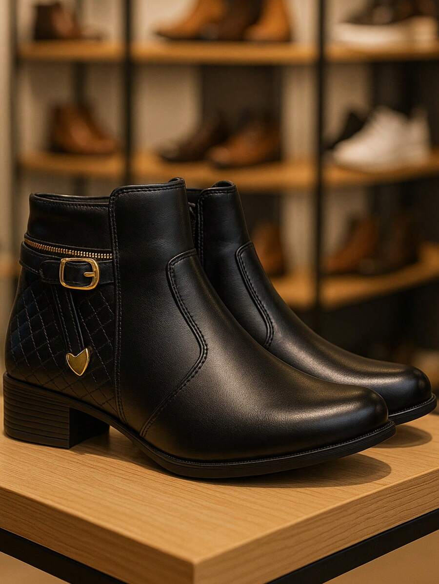 Women's Casual Ankle Boots, Low Heel, Short Shaft, Casual, Comfortable, Black And Brown - 黑色 - 查看 1