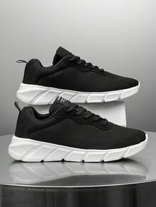 Giày thể thao nam buộc dây lưới phối màu đen trắng thời trang, nhẹ và thoải mái, giày sneaker thể thao đa năng cho các hoạt động ngoài trời quanh năm. - Đen và trắng - Xem 2