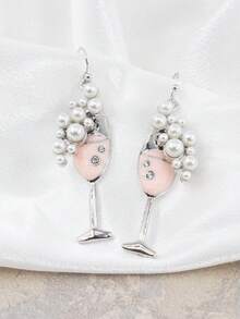 Retro Pearl Bubble Crystal Rhinestone Wine Glass Shaped Fashion Elegant High-End Earrings