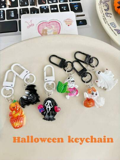 2pcs [Halloween Keychains] Halloween Series Alloy Keychains, Featuring Designs Such As Bats, Skeletons, Spiders, And Cats, Suitable For Daily Use By Women. They Can Be Hung On Keychains, Bags, And Backpacks As Decorative Gifts And Accessories, Showcasing Various Halloween Designs