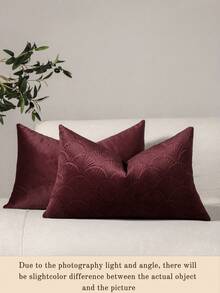 1pc Simple Solid Color Embossed Plush Throw Pillow Cover, Suitable For Living Room, Bedroom, Sofa - Burgundy - View 7