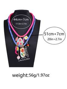 1pc Fashion Summer Dopamine Colorful Cord Metal Flower, Coral, Eggflower Pendant Necklace For Women, Minimalist & Versatile