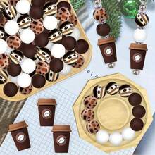 8/25/28/80pcs 3D Star Silicone Bead Set, Includes 15mm Coffee Bean Printed Round Beads. Brown & Green Round Beads Suitable For Jewelry Making, DIY Earrings, Necklaces, Bag Chains, Pen Decorations, Phone Straps - Perfect For Coffee Lovers - New Coffee Series - View 6