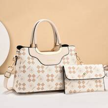 Women Top Handle Bags - 白格子拼白 - 查看 2