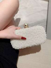 حقيبة كلاتش لؤلؤية، حقيبة كتف نسائية مربعة مع إغلاق ناعم، مناسبة للحفلات والزفاف، هدية مثالية للفتيات والسيدات