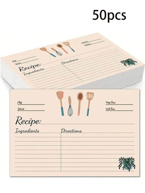 50 Tarjetas de Recetas, Tarjetas de Recetas Premium, Doble Cara, 4 X 6 Pulgadas, Diseño de Cocina, Cabe en Carpeta de Recetas, Caja de Recetas para Despedida de Soltera, Boda, Inauguración de Casa