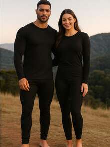 Women's Winter Thermal Set | Cold Kit Flannel Plush Lined Snow Warm Second Skin - 黑色 - 查看 2