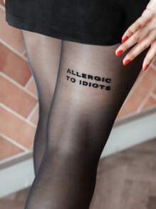 1 pieza Pantimedias transparentes estampado letras negro gótico para mujer, ajuste ceñido - Apto para mujeres que pesan 110 libras o menos