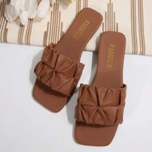 Damen Flache Quadratische Zehenschuhe rutschfeste Strandpantoffeln