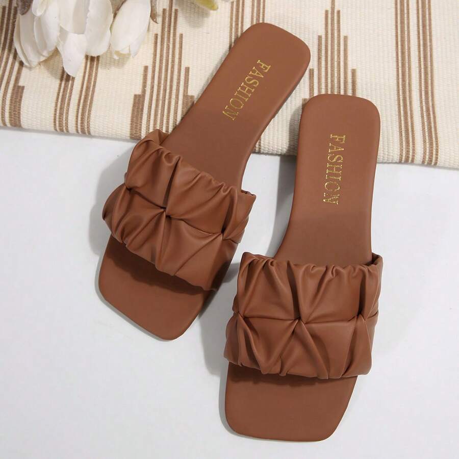 Damen Flache Quadratische Zehenschuhe rutschfeste Strandpantoffeln