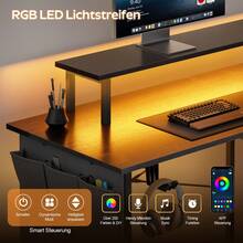 HLONONE L-Shaped Desk With LED And Sockets, 110 X 80 Cm, Corner Desk With Shelf, Computer Desk With Monitor Stand And Storage Bag, Gaming Table L Shape For Home Office - 查看 8