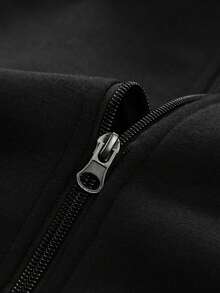 男士秋季字母印花立领拉链夹克和裤子套装，休闲运动装 - 黑色 - 查看 4