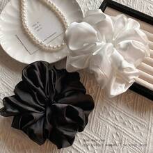 2个/1个超大号高褶皱纯白浪漫发圈，高品质缎面发绳，发圈，蓬松发圈，运动马尾辫头饰