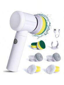 1 Set Electric Cleaning Brush,Waterproof Electric Spin Scrubber,Handheld Kitchen Cleaner Cordless,Spinning Cleaning Brush,Power Scubber Bathroom Rechargeable Scrub Brush,Automatic Rotating Power Cleaning Brush Scrubber For Cleaning,Kitchen,Bathroom,Home,Household Suppliers - White - View 3