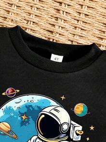 Conjunto de sudadera y pantalón de chándal con estampado de dibujos animados para niños pequeños - Negro - Ver 4