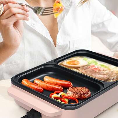 Olla caliente eléctrica con parrilla de 2 en 1 parrilla de barbacoa de Corea y olla con ajustes independientes de doble temperatura