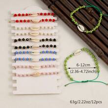 12pcs Bohemian Natural Stone Bracelet Set, Suitable For Men And Women - Amethyst, Labradorite, Turquoise And Rose Quartz Beads - Perfect Gift