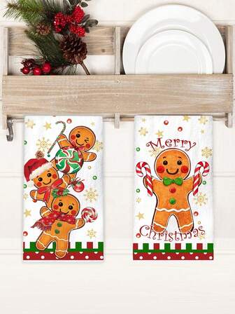 2pcs Christmas Gingerbread Man Hand Towels Soft Absorbent Microfiber Dish Towel For Christmas Kitchen Decoration 2025 Dining Table Decor Home Decoration Bathroom Housewarming Gifts New Year 2026