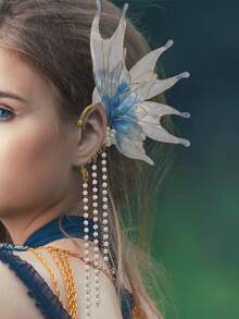 Women Fairy Ear Cuffs Beautiful Clip-On Mermaid Earrings Fashion Ear Cuffs Cosplay Accessories - Màu xanh lam - Xem 1