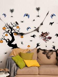 1pc Halloween Wall Sticker, Bat Spider Dead Tree Pumpkin Witch Home Decor Wall Decal, Glass Window Sticker, Party Atmosphere Decoration Sticker, Fun Wall Decal - Halloween Wall Stickers - View 6