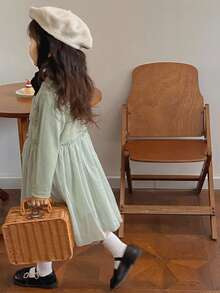 Girls' Autumn Shiny Mesh Flowy Long Sleeve Casual A-Line Dress - Green - View 6