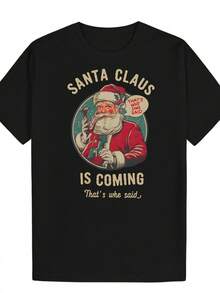 Camiseta clásica de Navidad para hombres - Divertida y elegante camiseta de verano con estampado vintage de Santa, poliéster transpirable, lavable a máquina - Para celebraciones de Navidad y fiestas de verano - Regalo perfecto para hombres y entusiastas de las fiestas - Ropa casual - Negro - Ver 2
