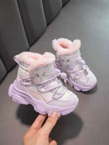 Soft Bottom Anti-Slip Toddler High-Top Boots, Winter New Fashion Warm Plush Snow Boots For Boys And Girls - Purple - View 7