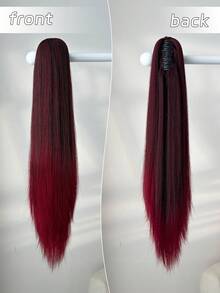 Extensión de cola de caballo con garra, fibra resistente al calor de 24 pulgadas, color marrón rojo, cola de caballo con clip - Rojo degradado - Ver 6