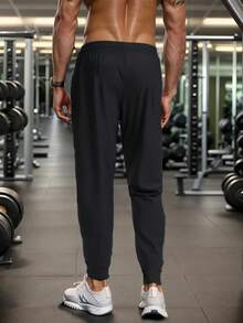 Plus Size Men's Lightweight Loose Breathable Quick-Dry Sports Pants, Summer - Black - View 4