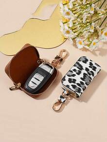 Leopard Print Car Key Chain - Iron Zipper Wallet With Adjustable Shoulder Strap, Large Capacity Multi-Function Key Holder, Unisex, Fashionable And Practical, Can Be Used As Women's Coin Purse, Mini Wallet, Wallet, Autumn Wallet, Key Chain - Multicolor - View 5