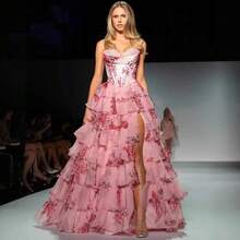 New European And American Trade Strapless Tailoring Puffy Dress, Niche Cross-Border Show Dress, Summer Design Sense  Exclusive Formal Evening Gown - Hồng - Xem 1