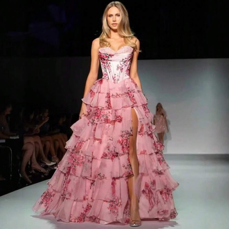 New European And American Trade Strapless Tailoring Puffy Dress, Niche Cross-Border Show Dress, Summer Design Sense  Exclusive Formal Evening Gown - Hồng - Xem 1