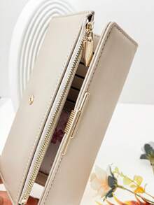 新款女士 PU 柔软长款钱包 时尚休闲大容量多功能手拿包卡包证件包携带方便适合作为节日礼物女士钱包钱包钱夹秋季 - 杏色 - 查看 8