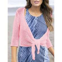 Women Tie Front Shrug 3/4 Sleeve Sheer Bolero Knotted Lightweight Cardigan For Women Tops Women Fall Outfits - 淺粉色 - 查看 3