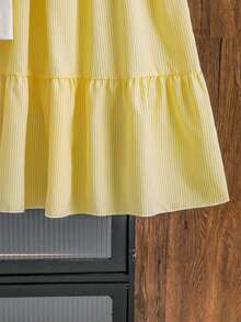 Left Mama Girls Elegant Bowknot Short Sleeve T-Shirt And Midi Skirt Set, Lightweight & Versatile For Daily Wear, Summer - Yellow - View 8