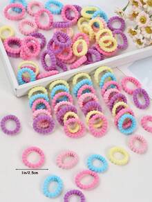100 件女孩可爱彩色 1 英寸直径发带，新款纹理发绳马尾辫固定器发绳发饰适合日常使用 - 彩色 - 查看 5