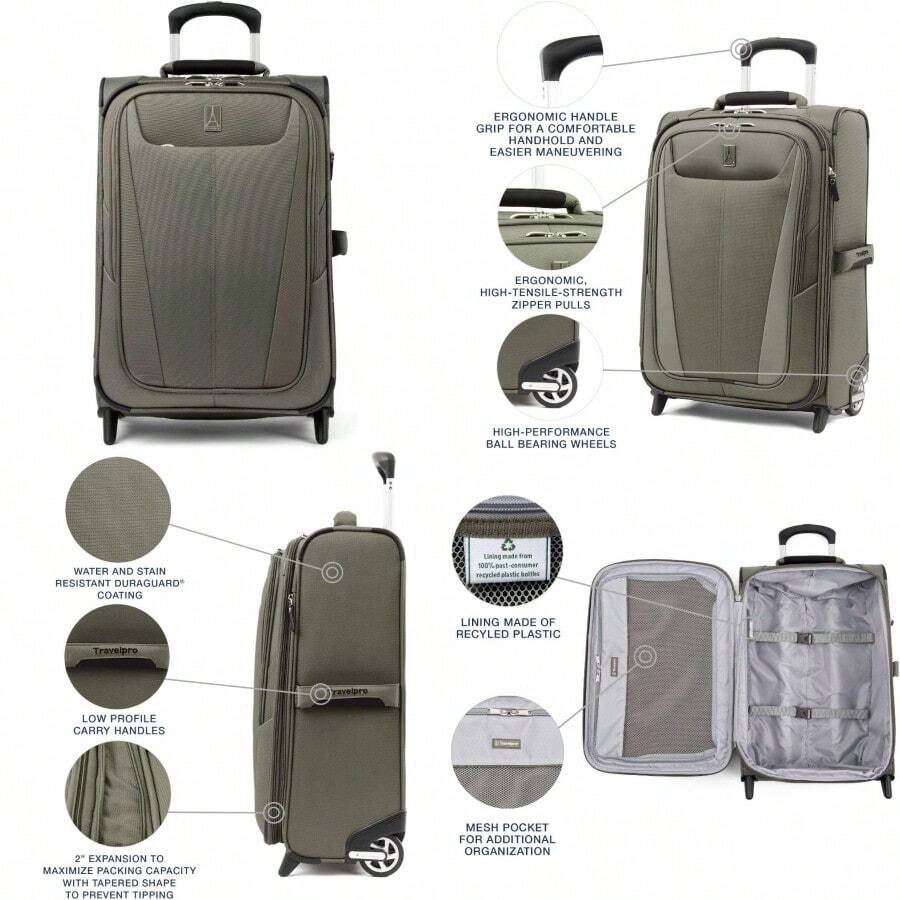 Travelpro Maxlite 5 Softside Expandable Upright 2 Wheel Carry On Luggage Lightweight Suitcase Men And Women Slate Green Carry On 22Inch - 石板綠 - 查看 1