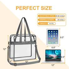 Clear Bags Stadium Approved Clear Tote Bag With Zipper Closure Crossbody Messenger Shoulder Bag With Adjustable Strap - Charcoal Grey - View 3