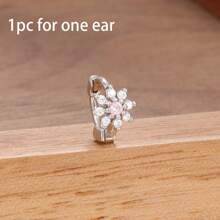 1 Peça Brinco Argola Pequena com Zircônia, Brinco Dourado 18K com Florzinha, Brincos de Cartilagem, Labrete, Tragus, Hélix, Joias de Piercing