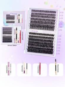 280 piezas, Rizo D, Kit de extensión de pestañas DIY 30D/40D con pestañas individuales en racimos con rizo D, racimos de pestañas con adhesivo, removedor y sellador de pestañas, y pincel aplicador y pinzas para aplicación en casa